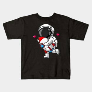 Cute Astronaut Hug Rocket Cartoon Kids T-Shirt